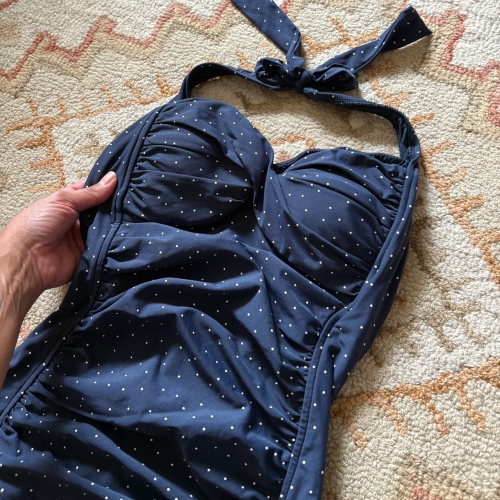 Seafolly Navy white dots retro style Swimsuit size 6 - Picture 2 of 16